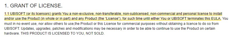 Ubisoft EULA: Grant of License clause