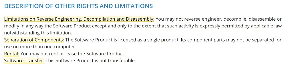 Winpure EULA: Description of Other Rights and Limitations