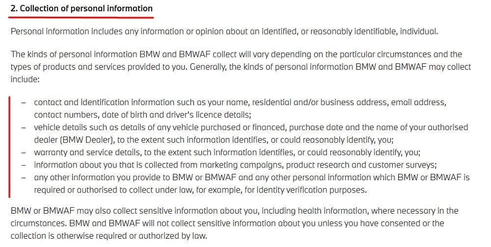 Alphabet Privacy Policy: Collection of Personal Information clause