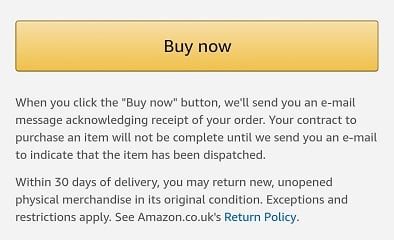Amazon app Buy now button with Return Policy link