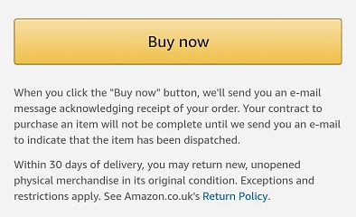 Amazon app Buy now button with Return Policy link