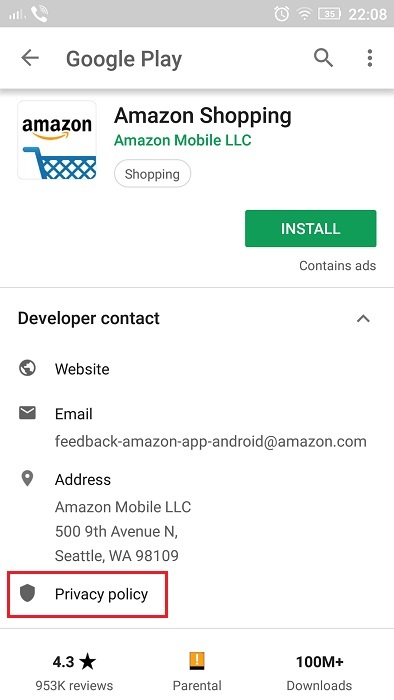Screenshot of Amazon Shopping app Google Play Store listing