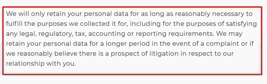 Bolder Play Privacy Policy: Data retention clause