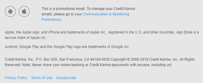 Screenshot of Credit Karma email footer