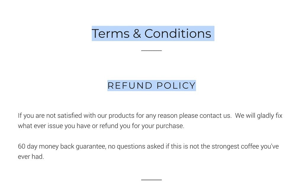 Death Wish Coffee Terms and Conditions with Refund Policy included
