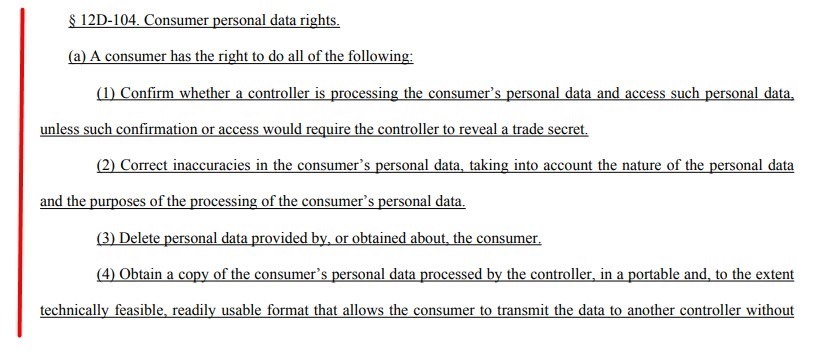 Delaware DPDPA: Consumer personal data rights section