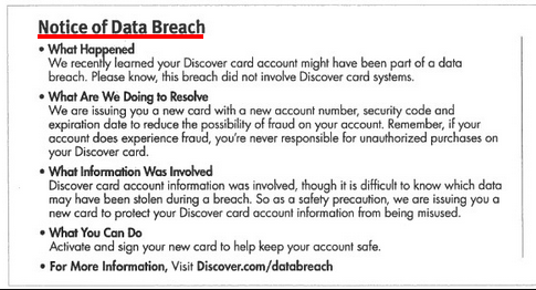 Discover Card data breach notice