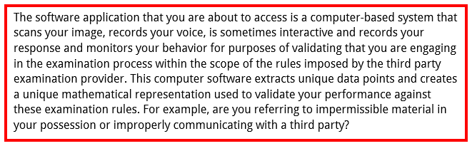 ExamSoft Notice of Collection of Biometric Data and Consent - Notice section