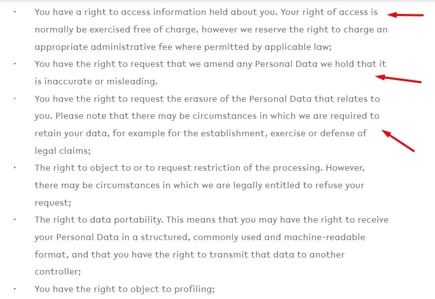 Gahlia Lahav Privacy Policy: User Rights clause excerpt