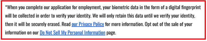 Generic biometric notice at collection