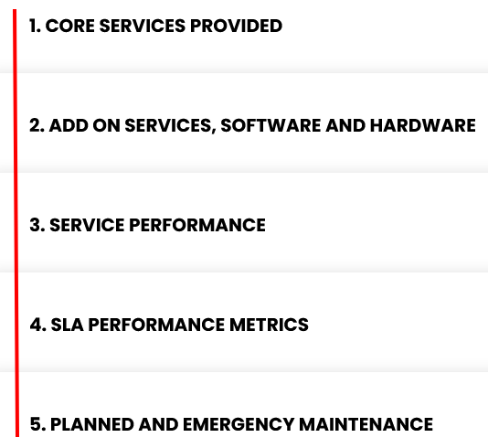 Generic SLA Table of Contents excerpt