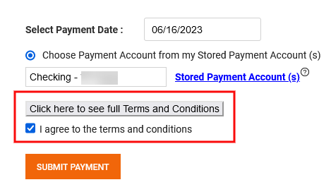 Generic submit payment with Agree to Terms checkbox highlighted