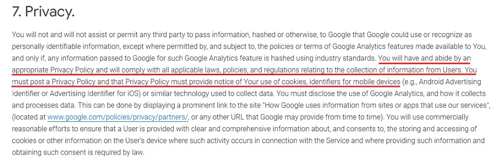 Google Analytics Terms of Service: Updated Privacy clause