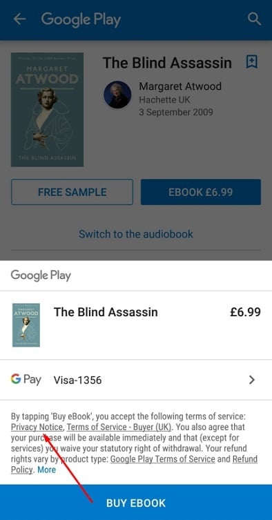 Screenshot of Google Play Books store checkout page