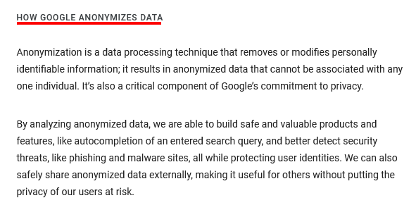 Google Privacy Policy: Anonymization clause