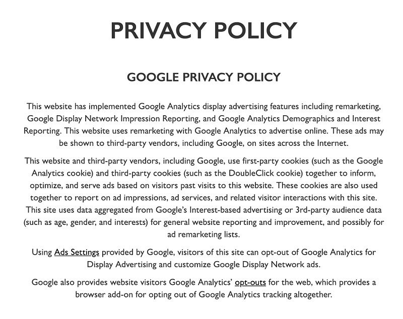 Screenshot of full text of Grey Ltd Google Privacy Policy
