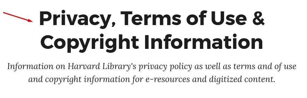 Harvard Library Privacy Terms of Use and Copyright Information - Title section