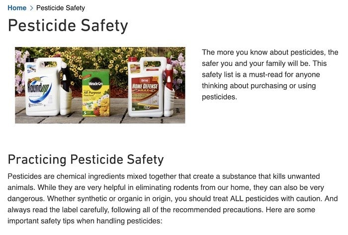 Screenshot of Lowes Pesticide Safety information page