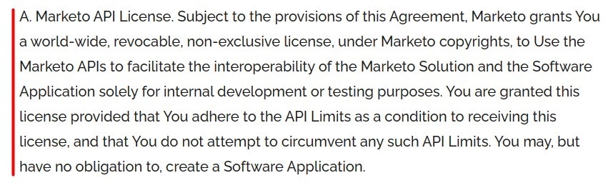 Marketo API License Agreement: License grant clause