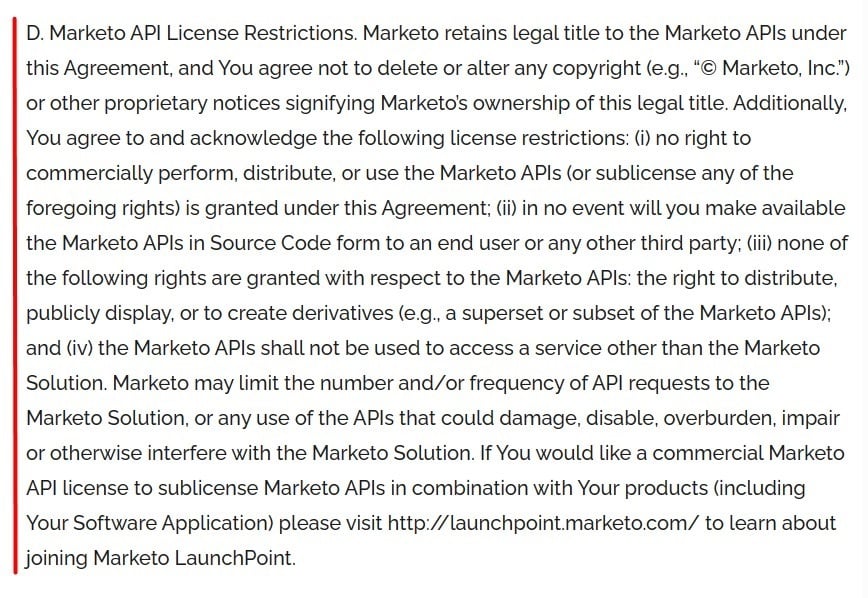 Marketo API License Agreement: License Restrictions clause