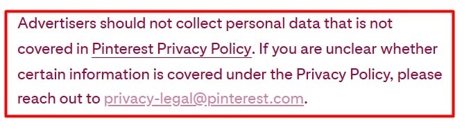 Pinterest Advertising Guidelines: Collect personal data section