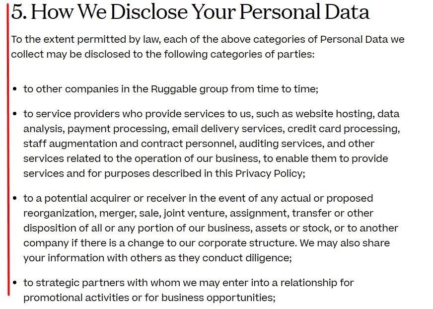 Ruggable Privacy Policy: How We Disclose Your Personal Data Clause