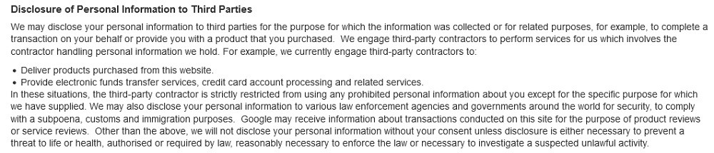 Toys R Us UK Privacy Statement: Disclosure of Personal Information to Third Parties clause