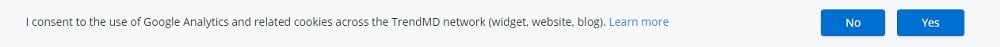 TrendMD Google Analytics and cookies consent banner notice