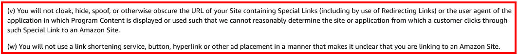 Amazon Affiliate Program Requirements: Link shortening sections