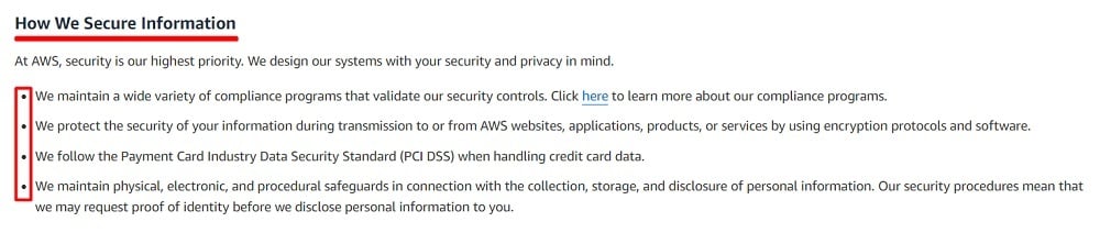 Amazon Web Services Privacy Notice: How we secure information clause