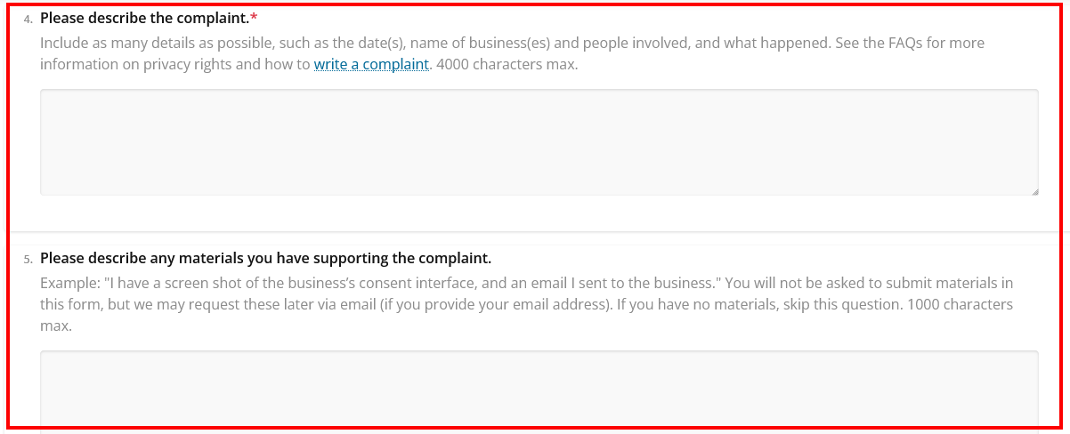 CCPA complaint form - Sections 4 and 5