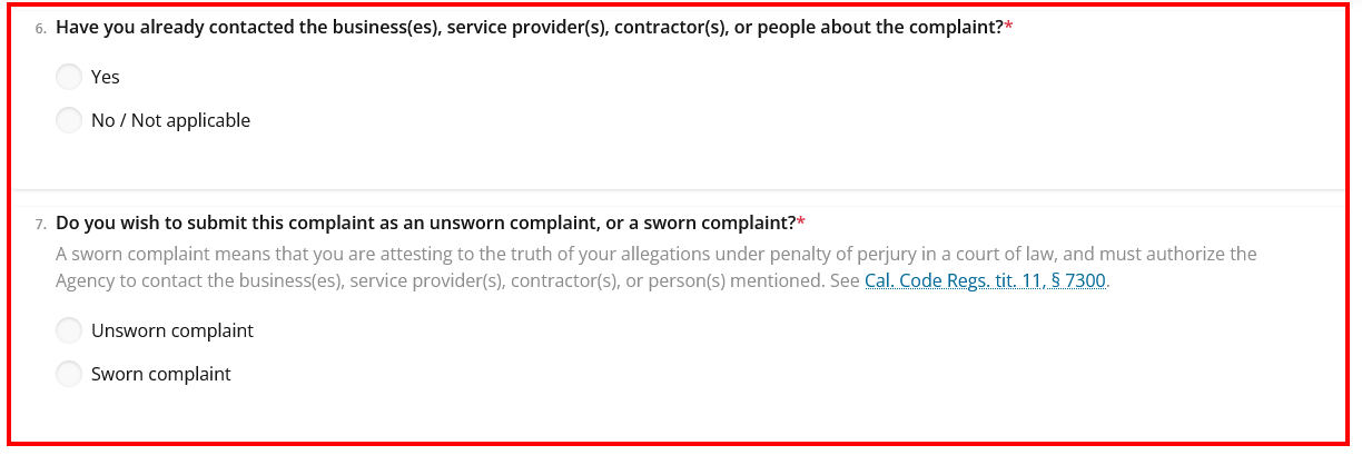 CCPA complaint form - Sections 6 and 7