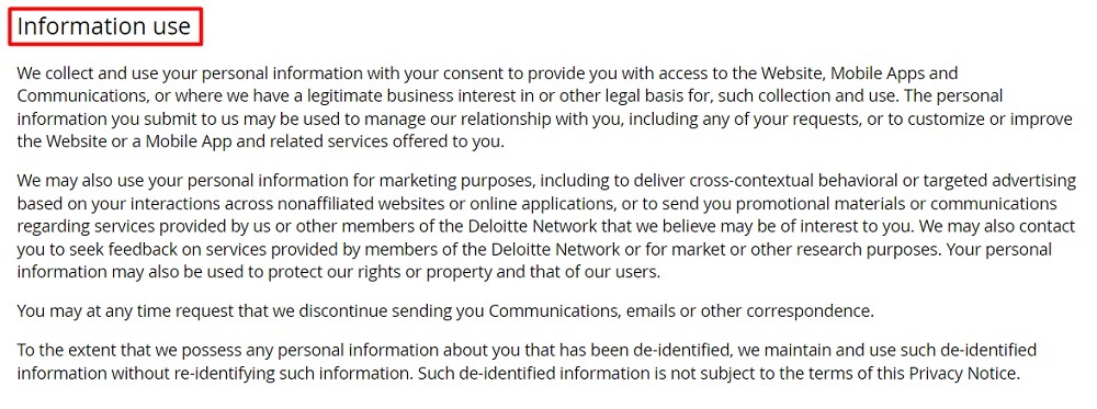 Deloitte Privacy Notice: Information Use clause