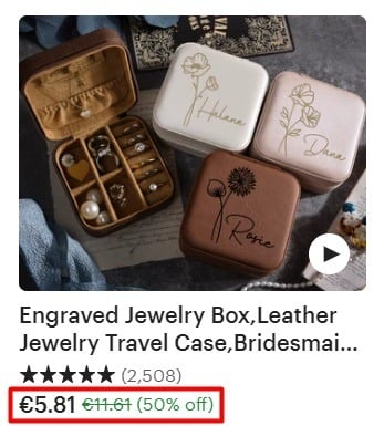 Etsy product listing with price and discount highlighted