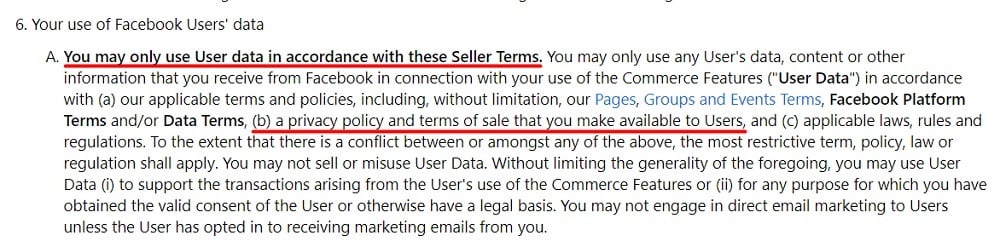 Facebook Seller Agreement: Your use of Facebook Users' data clause