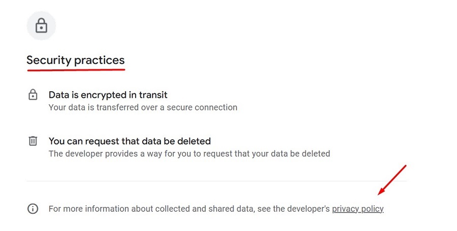 Temu Google Play Store listing Data Safety page with Privacy Policy link highlighted