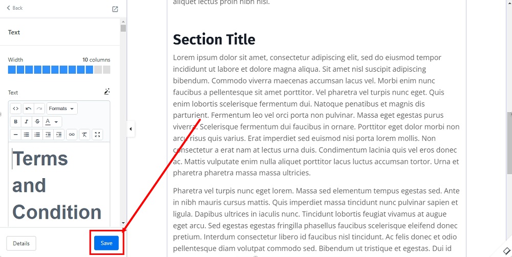 TermsFeed Kajabi: Landing  - Policies - Terms and Conditions - Builder - Text -  Save selected