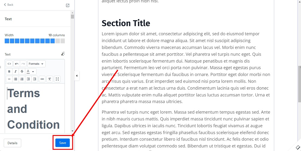 TermsFeed Kajabi: Landing  - Policies - Terms and Conditions - Builder - Text -  Save selected