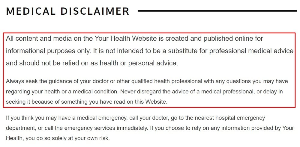 Your Health Medical Disclaimer
