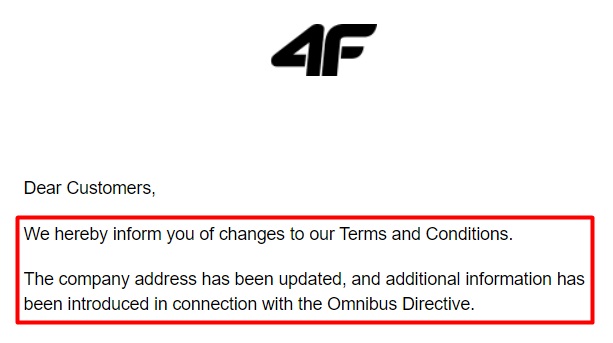 4F Email Terms and Conditions update announcement
