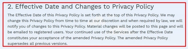 7 Cups Privacy Policy: Effective Date and Changes to Privacy Policy clause