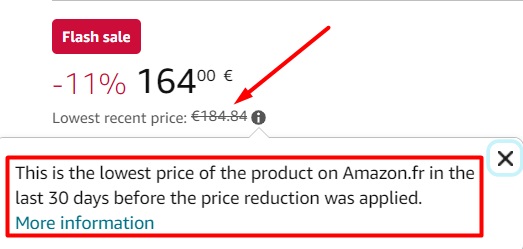 Amazon.fr flash sale price reduction notice