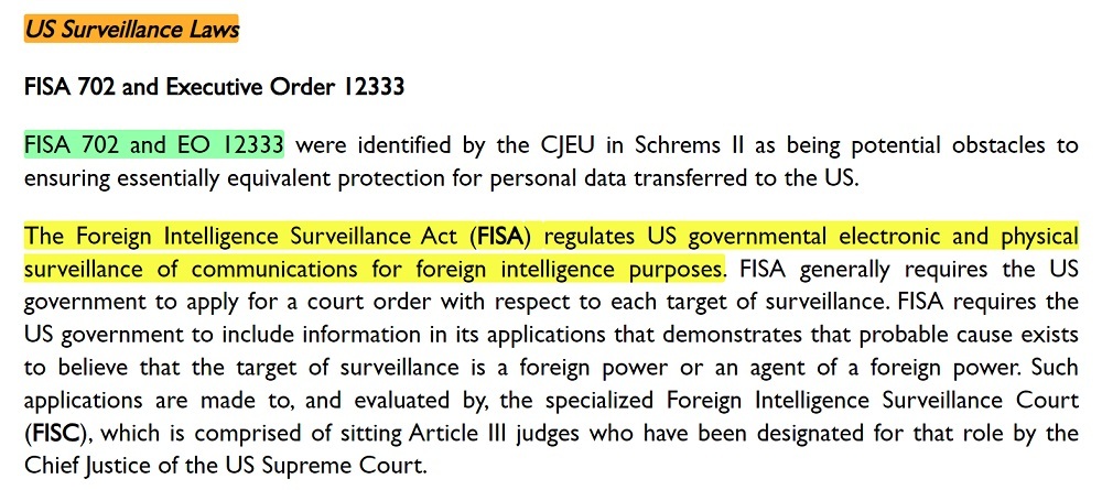 ContractSafe Transfer Impact Assessment: US Surveillance Laws excerpt