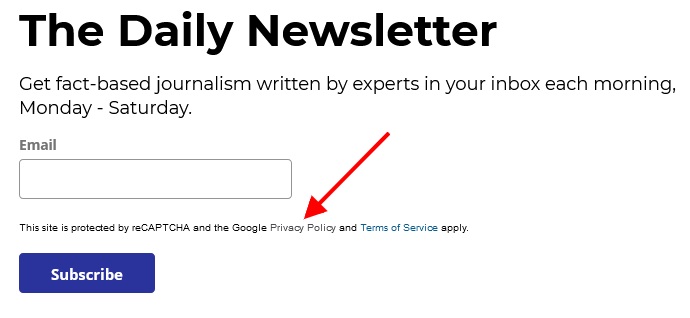 The Conversation email newsletter sign-up form with Privacy Policy link highlighted