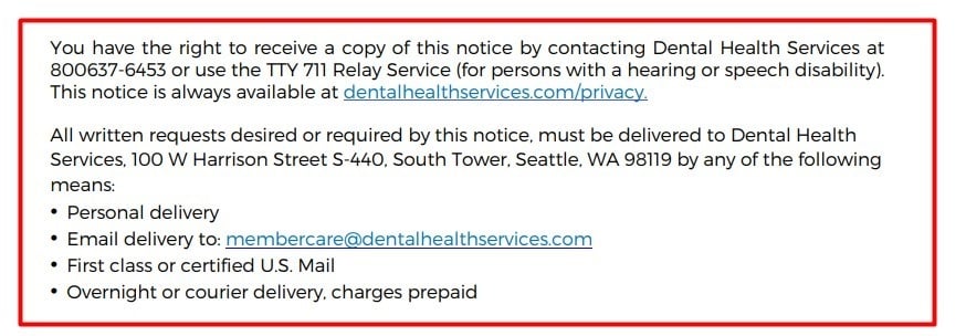 Dental Health Services Privacy and Confidentiality Notice: Right to receive a copy section