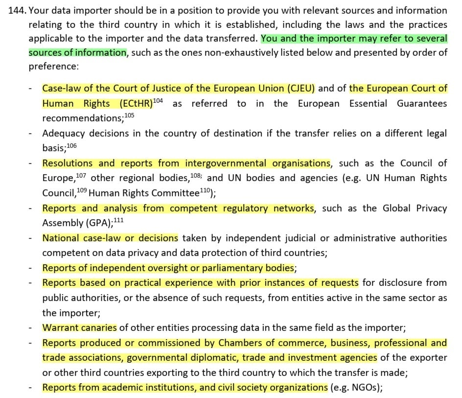 EDPB Recommendations on measures that supplement transfer tools - Annex 3 Section 144