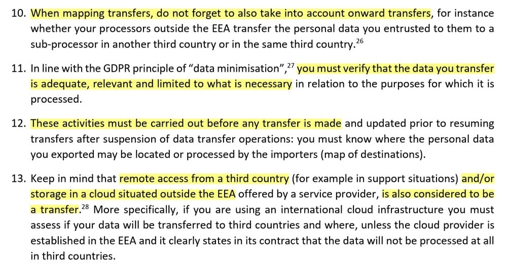 EDPB Recommendations on measures that supplement transfer tools - Sections 10 through 13