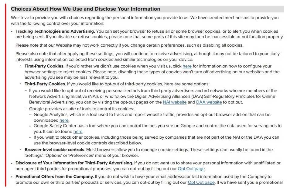 First Tech Federal Credit Union Privacy Notice: Choices about how we use and disclose your information clause