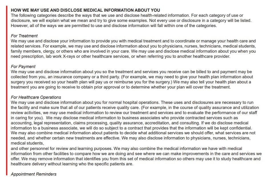 Flagler Hospital Notice of Privacy Practices: How we may use and disclose medical information about you clause