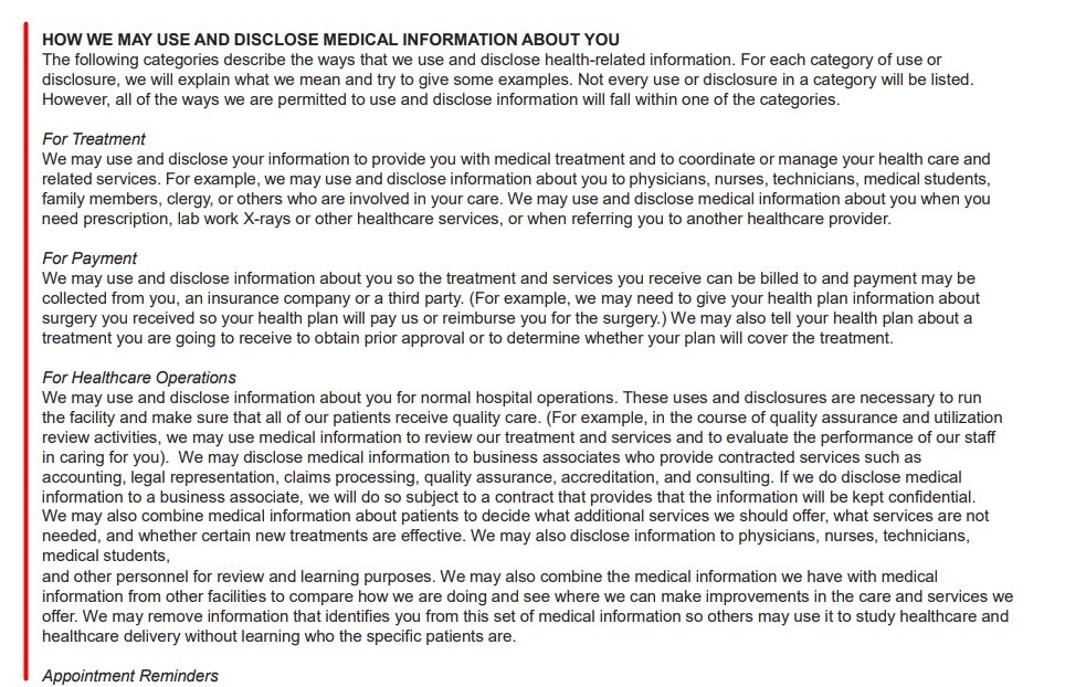 Flagler Hospital Notice of Privacy Practices: How we may use and disclose medical information about you clause